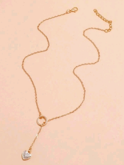 💖 2/$30 Minimalist Lariat Dainty gold tone rhinestone heart pendant necklace - Picture 3 of 5